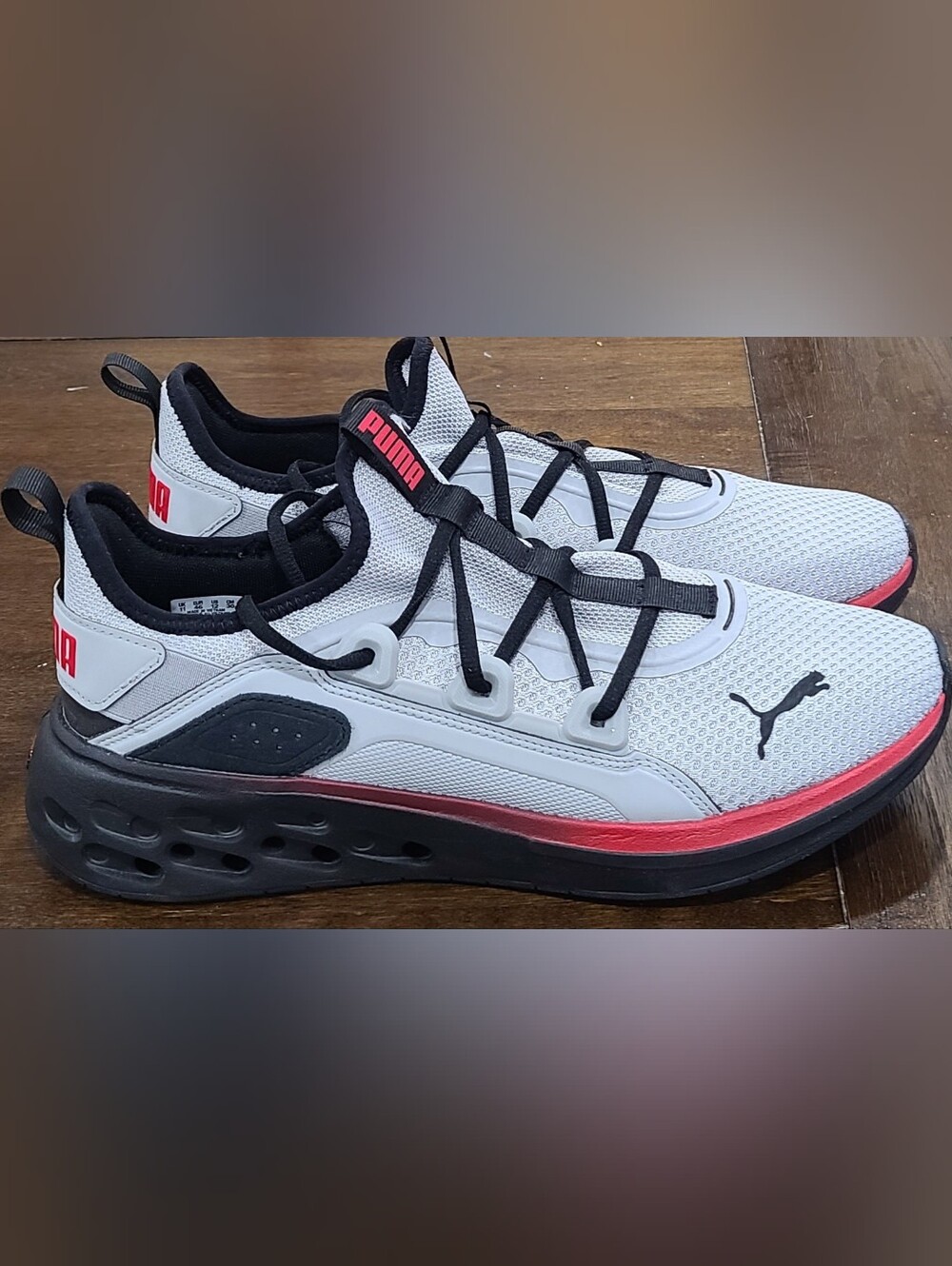 Puma Men's White & Black Mesh Athletic Sneakers with Red Accent